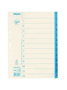 Register, weiß, 1-12, A4, Karton, ESSELTE